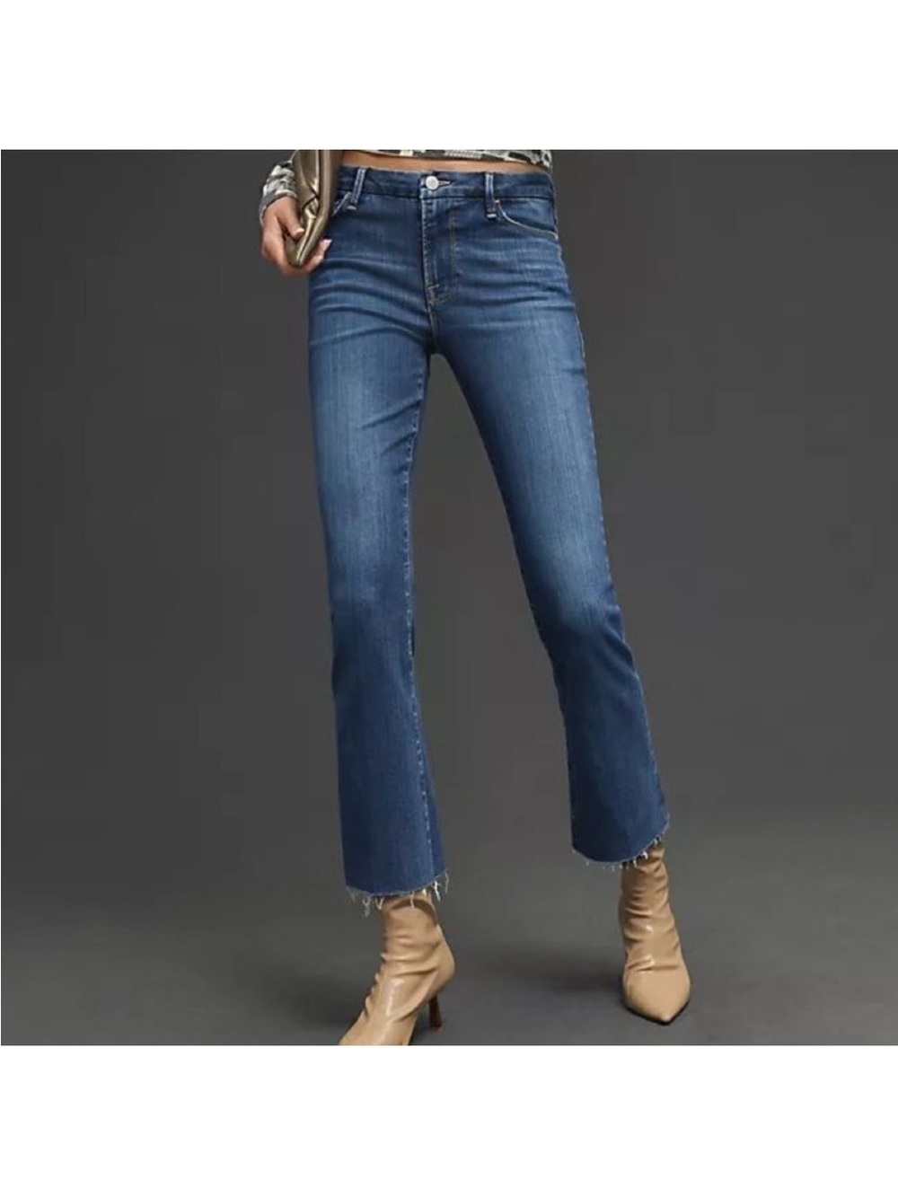 FRAME Le Crop Mini Boot Jeans Blue Denim Raw Frayed Hem Medium Wash Mid Rise 28